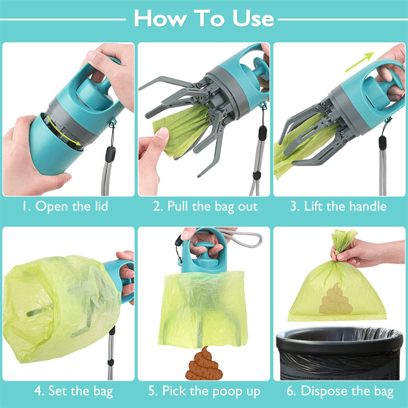 Dog Pooper Scooper With Built-in Poop Bag Dispenser