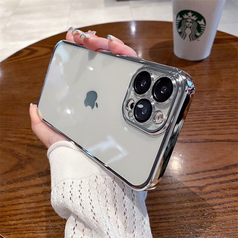 Luxury Plating Square Clear Phone Case For iPhone